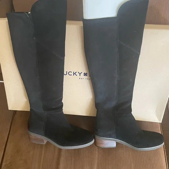 New lucky brand women’s TWYNKL boots, knee-high black suede black size 8